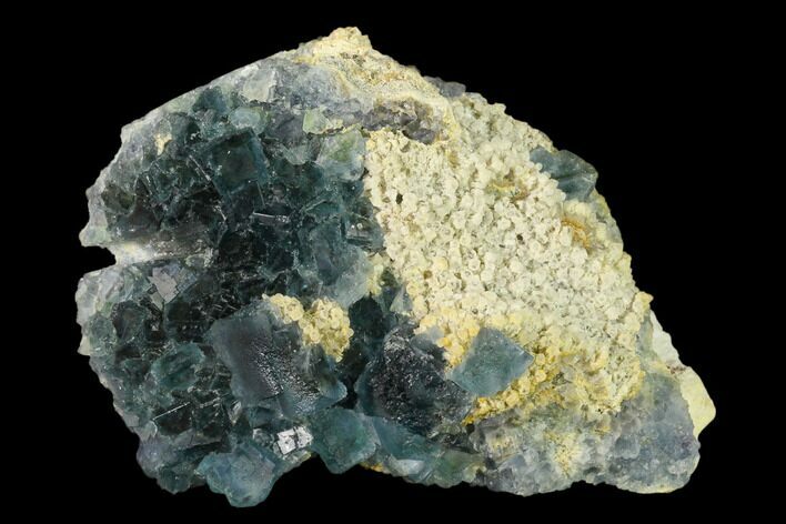 Cubic, Blue-Green Fluorite Crystals on Quartz - China #139122